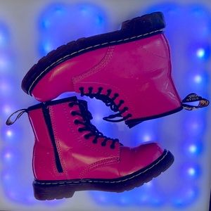 Doc marten’s Boots Youth size 10. Pinky and black. Pre-owned condition. Side zip